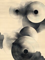 Wall Mural - A design of overlapping concentric circles in soft white on a pale gray backdrop.