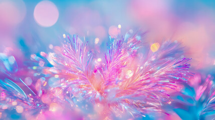 Fototapete - Abstract iridescent fibers with bokeh lights: a dreamy pastel scene