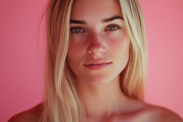 Wall Mural - Close-up portrait of a blonde woman with glowing skin