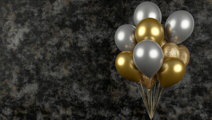 Wall Mural - Balloons in gold and silver hues against a shimmering background