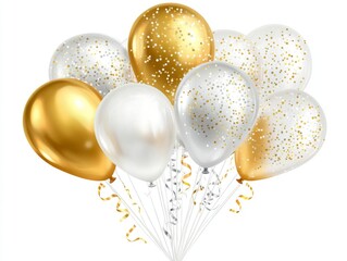 Gold and silver balloons filled with confetti bring a joyful and celebratory vibe, ideal for birthdays, anniversaries, or any special event