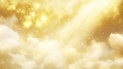 Poster - Golden celestial cloudscape background, glittering stars, design element