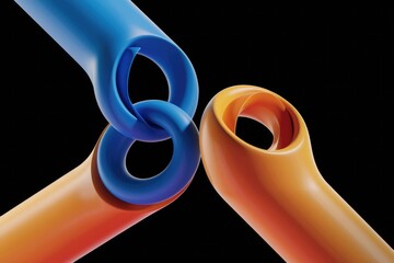 Wall Mural - Three abstract shapes in blue and orange interlock on a transparent background.