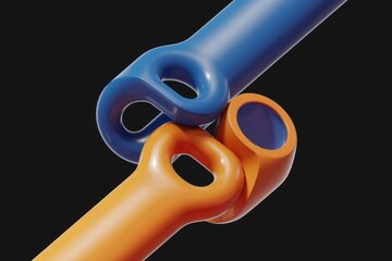 Wall Mural - Two intersecting 3D tubes, one blue and one orange, create a unique shape.
