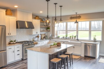 Wall Mural - Modern Farmhouse Kitchen Featuring Stylish Interior Design