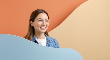 Wall Mural - Woman wearing glasses and a blue shirt