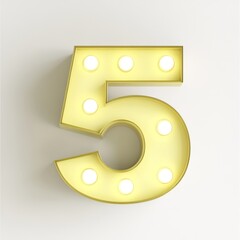 Wall Mural - A 3D rendered light bulb font, showcasing the number 5 as an alphabet character.