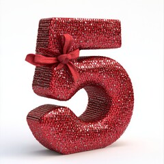 Wall Mural - A 3D-rendered gift box featuring a red ribbon bow, with the number 5 displayed in a 3D font.