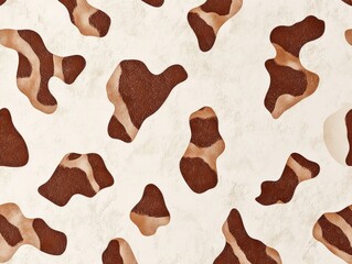 Wall Mural - A brown and white cow print pattern. The pattern is made up of brown and white shapes. The brown shapes are larger and more prominent than the white shapes. The pattern is very detailed