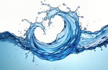 Aufkleber - Blue water swirls in dynamic wave pattern with splashes, small bubbles. Liquid flows in circular wave form. Image isolated on clear background. Freshness, purity. Perfect for water bottles,