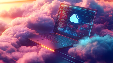 Wall Mural - exploring cloud computing a modern digital landscape with laptops and cloud icons