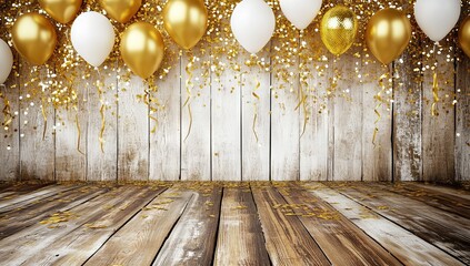 Wall Mural - A festive scene featuring gold and white balloons