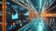 © Alpha - A high-resolution display of warehouse analytics, parcel delivery timelines, and AI optimization graphs, surrounded by sleek modern tech, Photorealistic Corporate Design