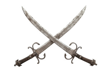 Wall Mural - Intricately designed twin swords crossed together against a minimalist backdrop, showcasing artistry and craftsmanship in weaponry isolated on transparent background