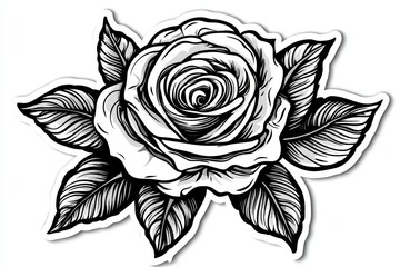 Wall Mural - A contemporary illustration of a rose flower, hand-drawn in ink with an engraving style