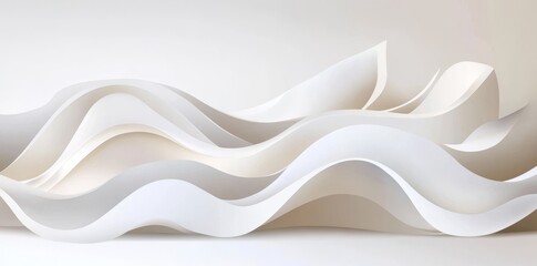 Wall Mural - a design with a modern abstract feel, showcasing white and gray stripes, curved lines, and a wavy pa