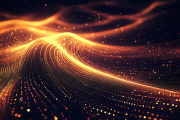 Wall Mural - Abstract representation of flowing golden waves with shimmering particles in a dark background