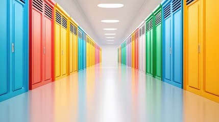 Colorful lockers line a bright hallway, options, choices