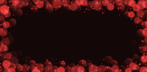 Sticker - Red bokeh with stars and sparkles, shiny overlay decoration isolated on dark background. Vector illustration.