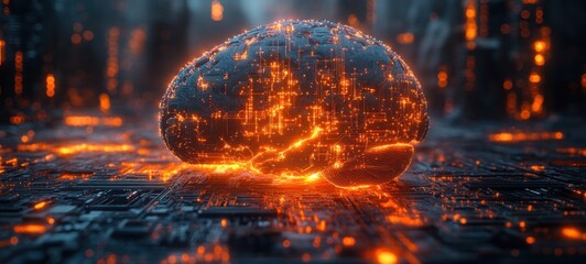 Futuristic Glowing Circuit Brain Artificial Intelligence Digital Technology Cyberpunk Innovation