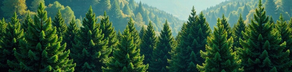  Dense group of tall evergreen trees, greenery, trees, foliage