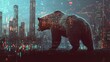 © Justlight - A digital bear its edges blurred and wavering dominates an industrial landscape as the desolate cityscape below is shrouded by the oppressive weight of a freefalling stock graph.
