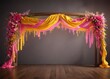 © Phennapha - Golden yellow and pink streamer banners draped over a wooden arch,  spring decoration,  yellow,  decorative arbor
