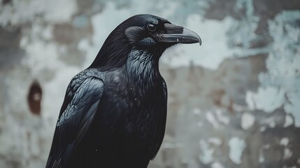 A black carrion crow on a white background