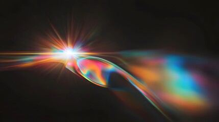 Leinwandbilder - Stunning prism light leak effect with vibrant flares and sparkling bokeh lights against a deep black background perfect for creative overlays and photography projects