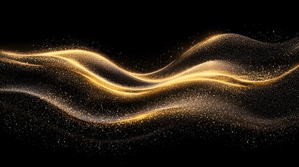 Fototapete - Elegant Gold Dust Glitter Sparkle Wave Texture Flowing Gracefully Across a Deep Black Background Creating a Luxurious and Shimmering Effect Perfect for Glamorous Designs and Festive