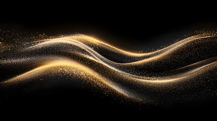 Poster - Mesmerizing gold dust wave sparkling against a rich black backdrop with fine shimmering details creating a dazzling and eye catching texture suitable for elegant promotional materials and festive