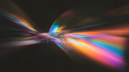 Fototapete - Mesmerizing Prismatic Light Leak Texture with Ethereal Bokeh and Intricate Flares on Deep Black Canvas  This vibrant and colorful digital artwork offers an otherworldly captivating