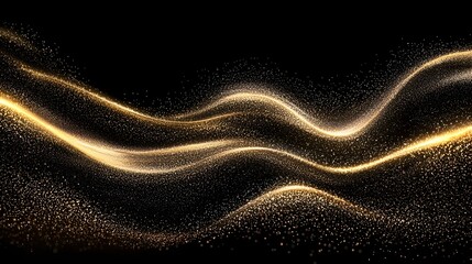 Fototapete - Mesmerizing golden dust sparkle texture forming delicate waves against a sleek black background perfect for a glamorous and high end visual effect