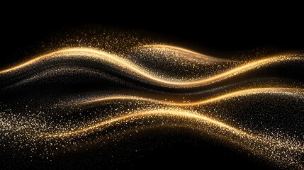 Fototapete - Stylish and modern gold dust wave texture with scattered sparkling particles over a black background creating a rich and opulent visual appeal