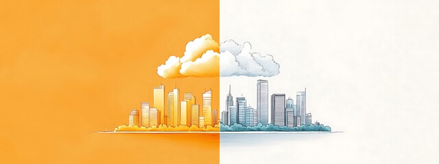 Wall Mural - Urban Skyline Transition from Day to Night