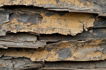 Wall Mural - Cracked and Weathered Wooden Planks with Peeling Paint Revealing Layers of Texture