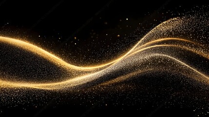 Fototapete - Elegant golden shimmer particles swirling in a mesmerizing wave pattern on a dark black background creating a luxurious and festive aesthetic with a sense of motion and energy