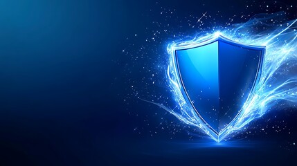 glowing blue shield, digital security, dark background, protection concept