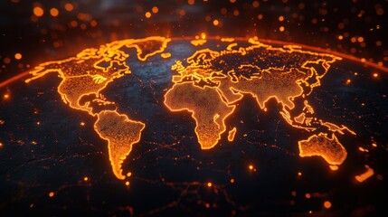burning global map, space dust, climate change concept