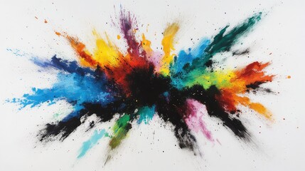 Canvas Print - A vibrant explosion of multi-colored powder, frozen in time, set against a clean white background for a bold contrast.