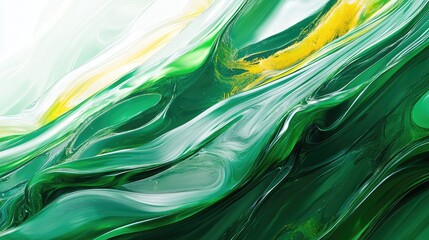 Canvas Print - Flowing green and yellow waves forming an abstract pattern that symbolizes growth and vitality.