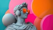 © tilialucida - Classical statue wearing headphones and sunglasses against vibrant background
