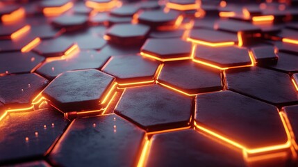 Wall Mural - digital hexagon grid interspersed with glowing nodes and subtle data flow animations