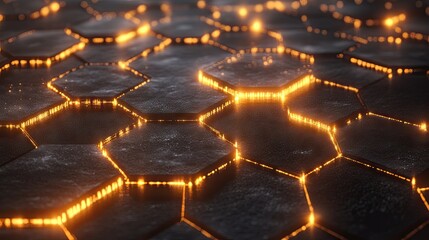 Wall Mural - glowing hexagonal network with data nodes, symbolizing connectivity and advanced technology