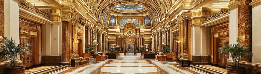luxurious hotel lobby with ornate decor and elegant furnishings.