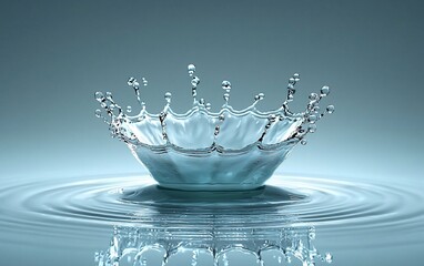 Fototapete - Water droplet crown splash with ripples.