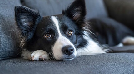 Poster - Border Collie relaxing on sofa indoors