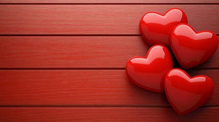 red hearts on wooden background, symbolizing love and romance