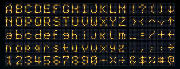 score board font, flip dot type, digital led airport screen typeface, terminal display alphabet. com