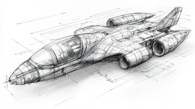 futuristic aircraft design blueprint, engineering sketch